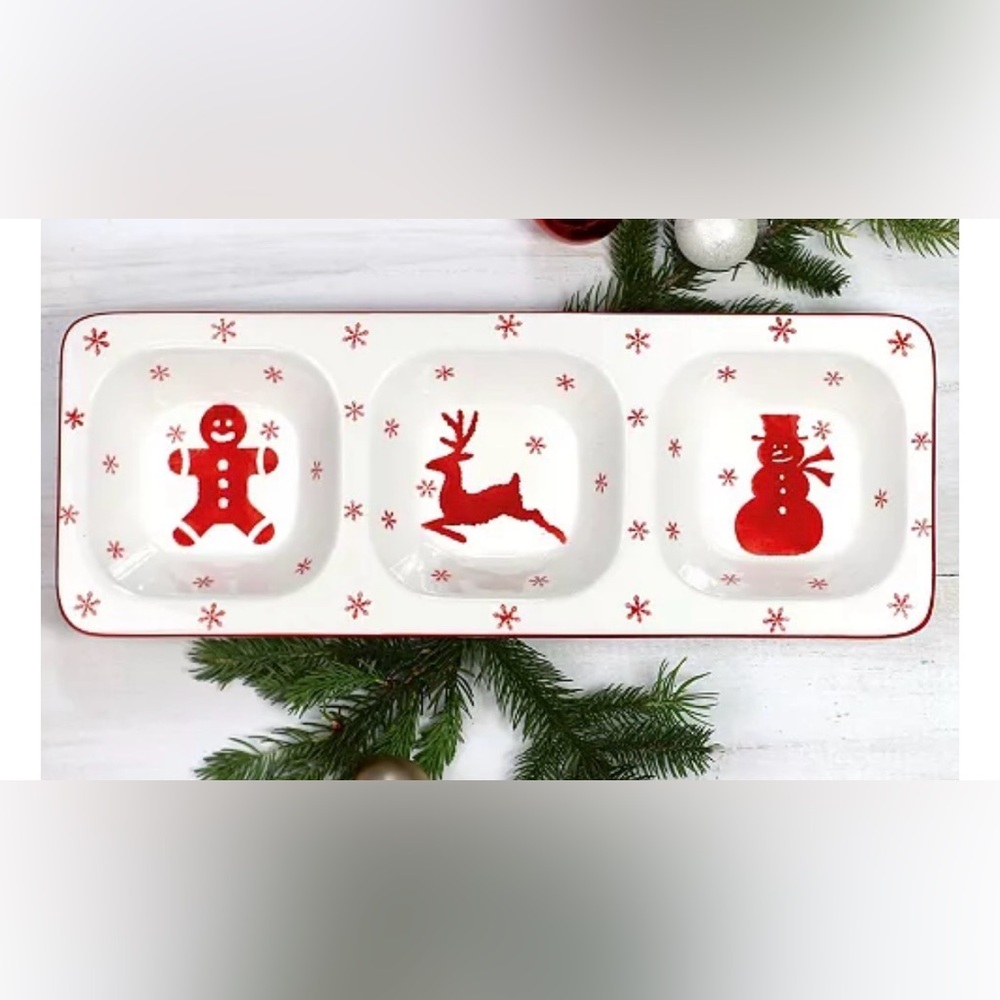 Euro Ceramica Winterfest Holiday 3-Part Divided Dish